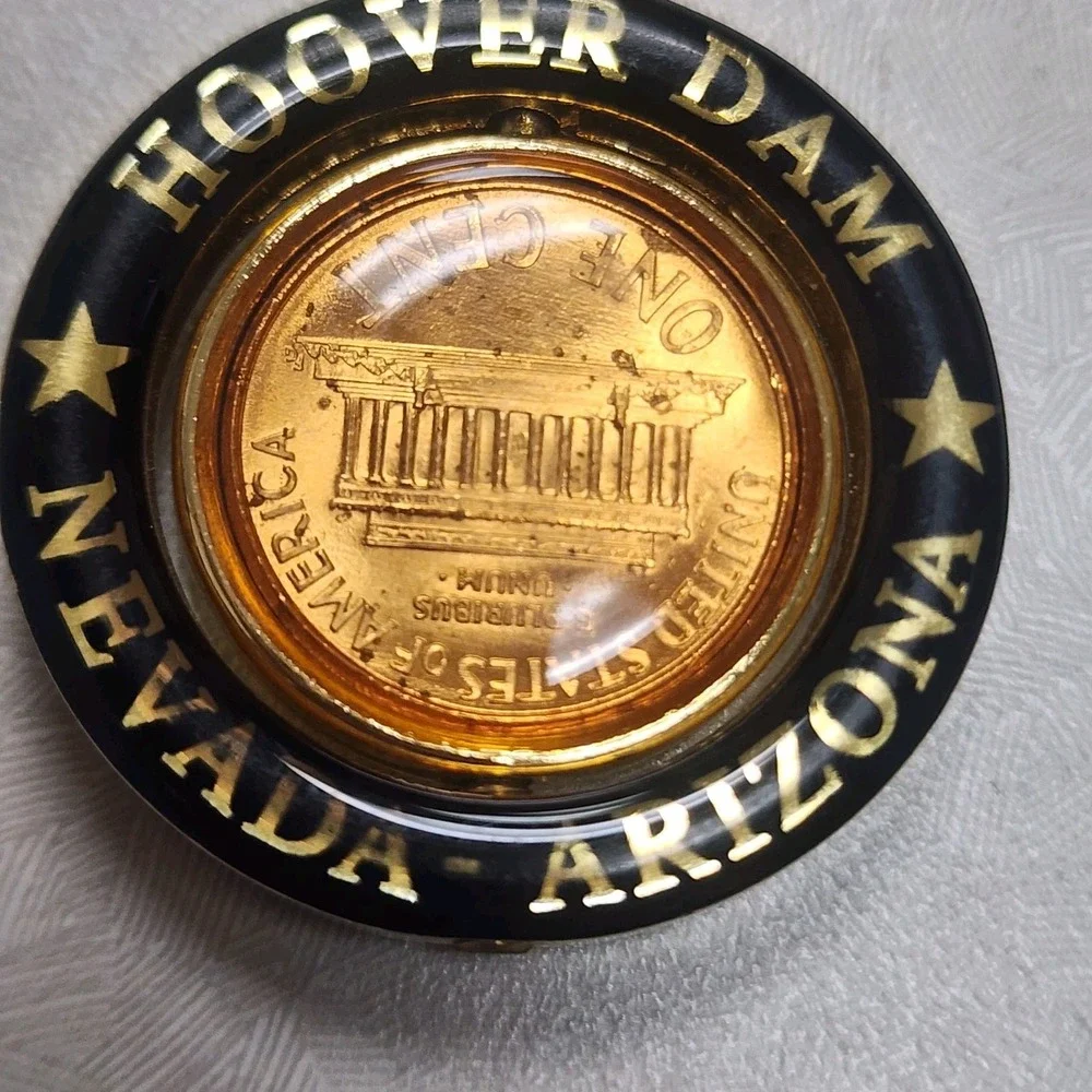 Vintage Hoover Dam Nevada/Arizona Lucky Penny Souvenir Key Chain Clip Spinner